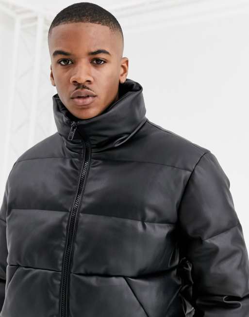 Leather puffer hotsell jacket mens