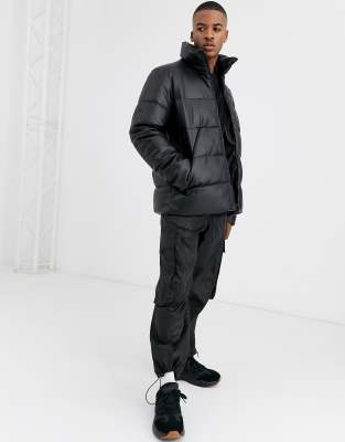 asos black puffer jacket mens