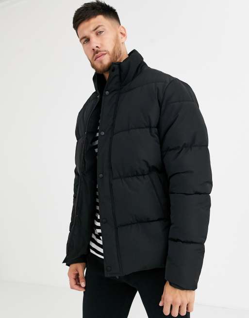 ASOS DESIGN puffer jacket with high neck in stone