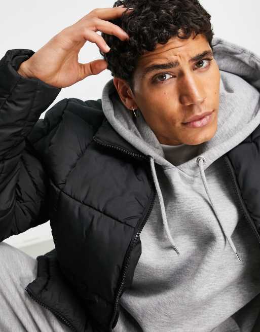 ASOS DESIGN puffer jacket with detachable hood in black