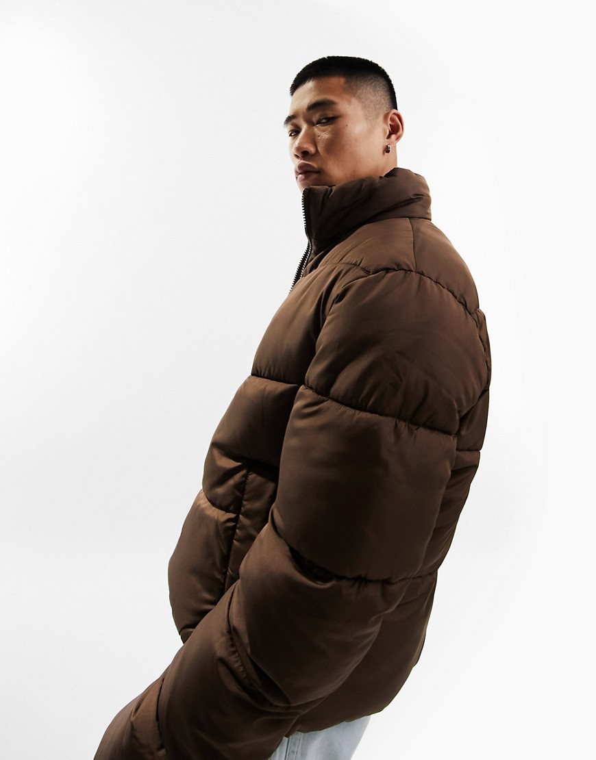 ASOS DESIGN puffer jacket in brown