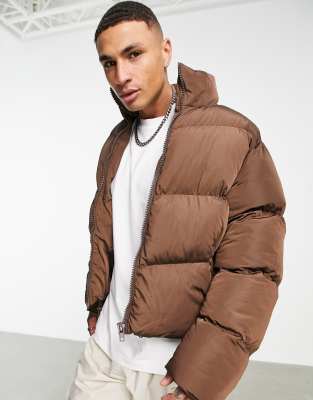 asos design puffer jacket in brown