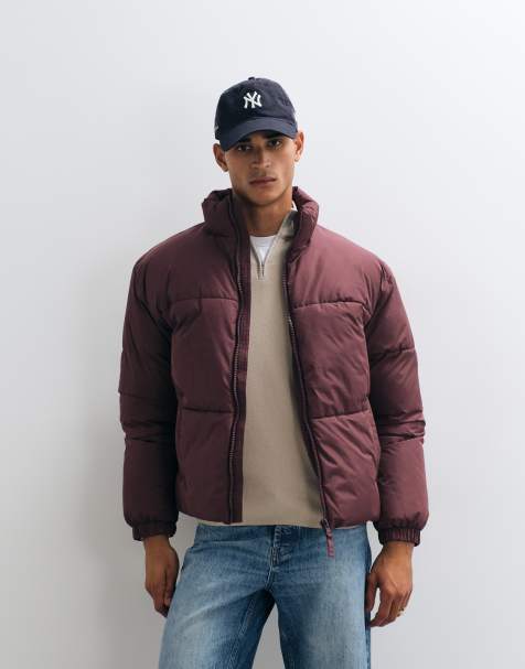 ASOS DESIGN puffer jacket in burgundy - view 1
