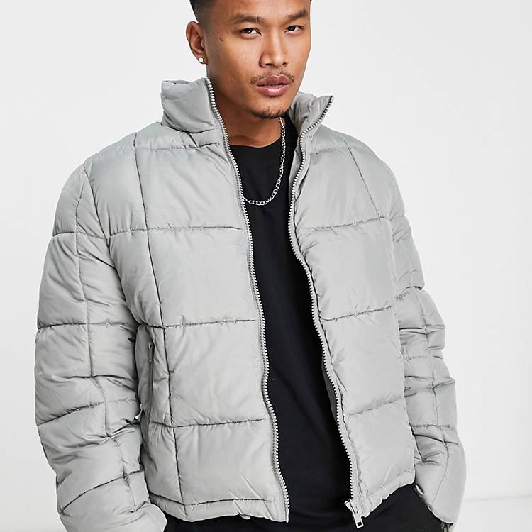 ASOS DESIGN Puffer Jacket In Ecru With Back Placement Print ...