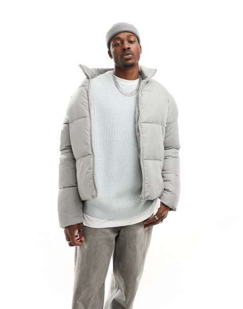 Grey puffer deals jacket mens