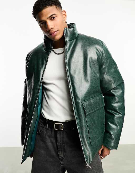 Asos green leather clearance jacket