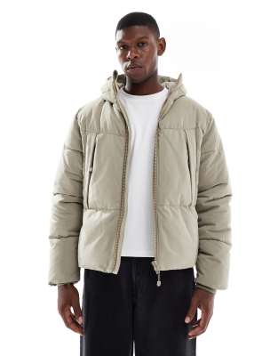 Asos Design Puffer Jacket In Neutral