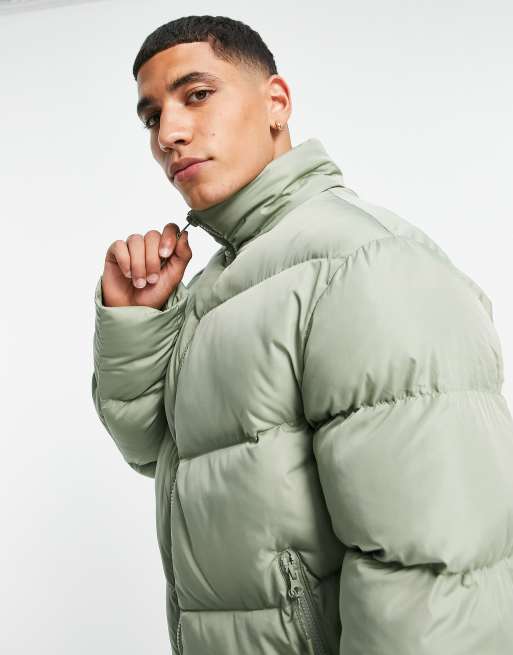 Men's Green Inflatable Leather Puffer Jacket - Urban Fashion Studio