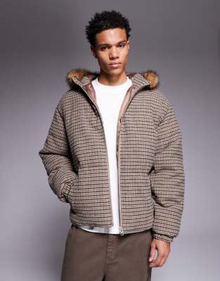 Asos Design Puffer Jacket In Brown