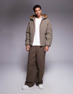 Asos Design Puffer Jacket In Brown