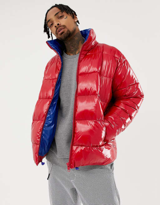 Shiny red puffer sales coat