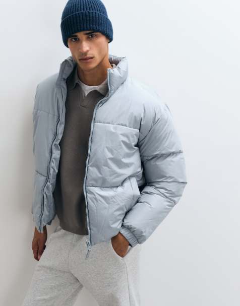ASOS DESIGN puffer jacket in light grey - view 1