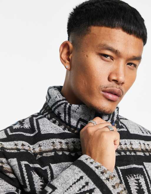 ASOS DESIGN puffer jacket in monochrome aztec wool look fabric