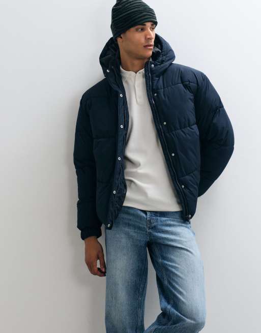 ASOS DESIGN puffer jacket in navy, 4 of 5