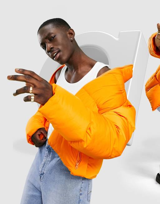 Orange Tie Side Hooded Cropped Puffer Vest Orange / M