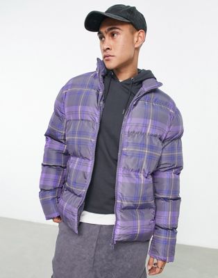 ASOS DESIGN puffer jacket in purple check