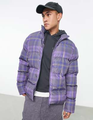 ASOS DESIGN puffer jacket in purple check - ASOS Price Checker