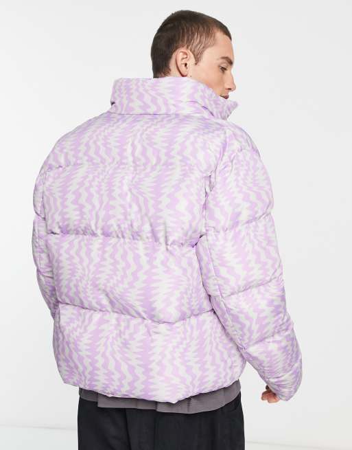 ASOS DESIGN puffer jacket in purple squiggle print ASOS