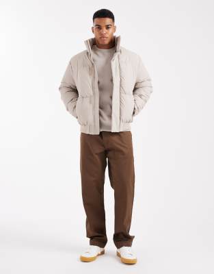 Asos Design Puffer Jacket In Neutral