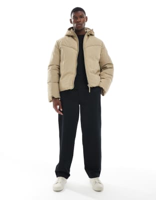 Asos Design Puffer Jacket In Neutral