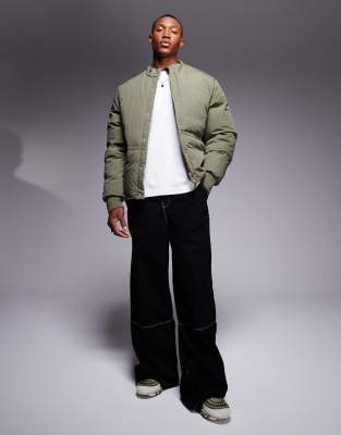 Asos Design Puffer Jacket With Concealed Pockets And Rib Cuffs In Green