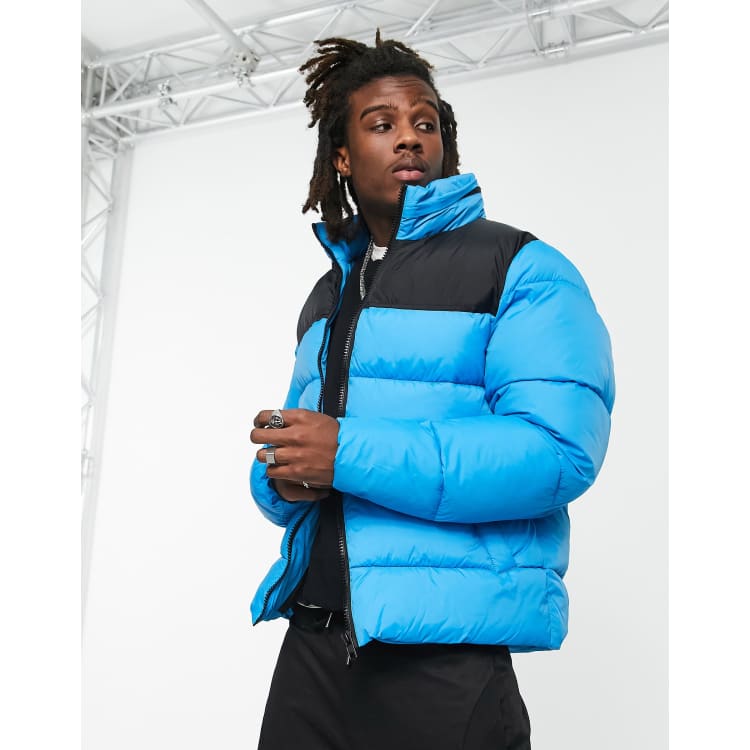 Blue Star Print Reflective Waterproof Puffer Jacket - Blue