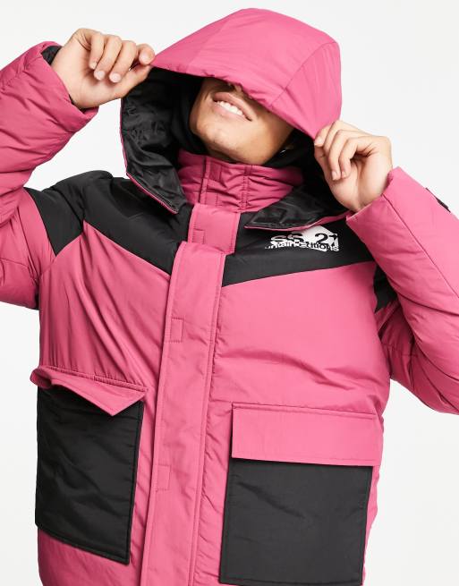 ASOS DESIGN puffer jacket with contrast panels in pink