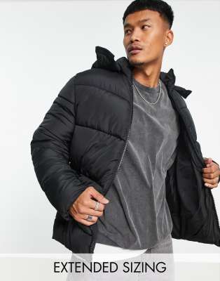 ASOS DESIGN puffer jacket with detachable hood in black | ASOS