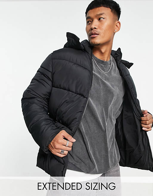 ASOS DESIGN puffer jacket with detachable hood in black | ASOS