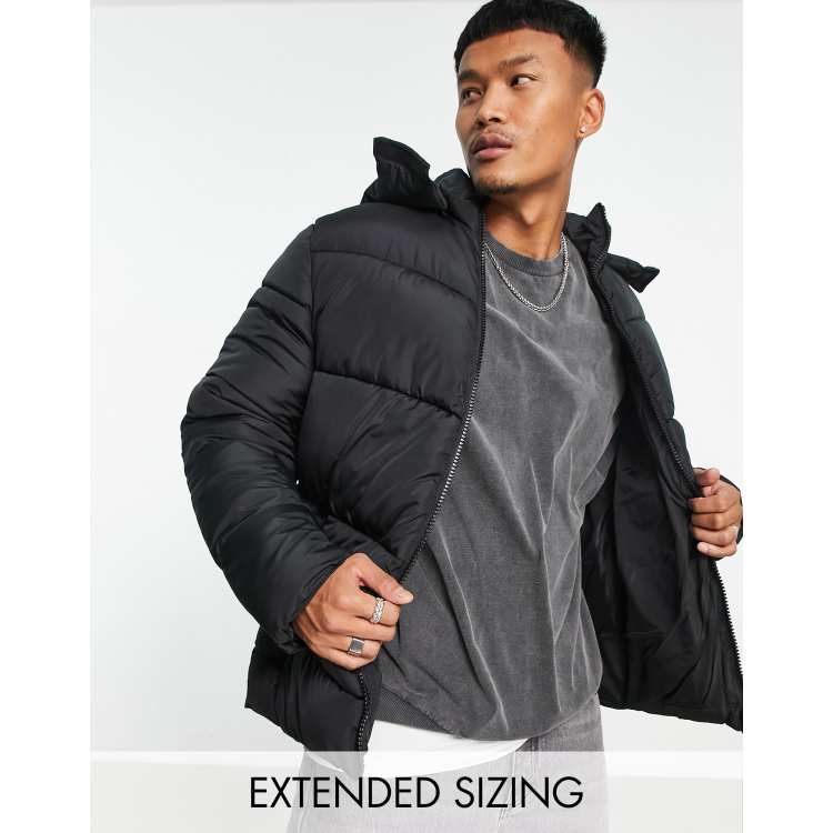 Asos design sustainable puffer cheap jacket with hood in black