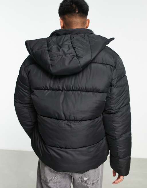 ASOS DESIGN puffer jacket with detachable hood in black | ASOS