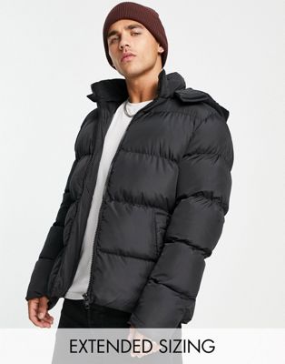 ASOS DESIGN puffer jacket with detachable hood in black - ASOS Price Checker