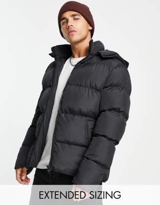 ASOS DESIGN puffer jacket with detachable hood in gray