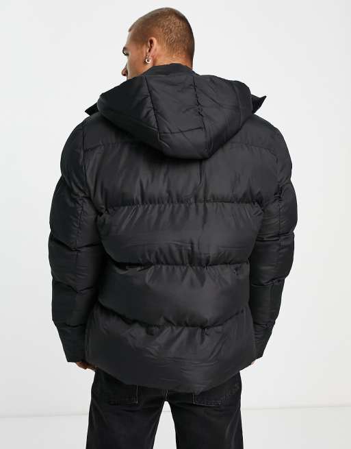 ASOS DESIGN puffer jacket with detachable hood in black