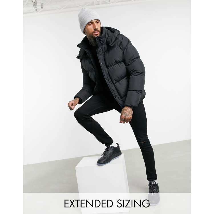 ASOS DESIGN puffer jacket with detachable hood in gray