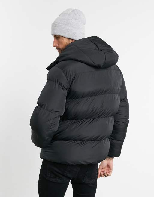 ASOS DESIGN puffer jacket with detachable hood in black ASOS