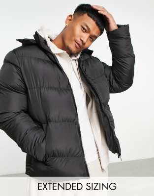 Asos design sustainable puffer jacket with hood in black sale