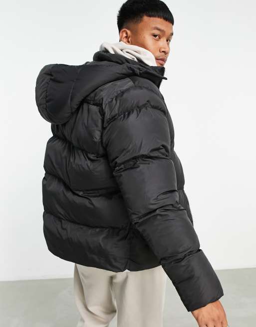 ASOS DESIGN puffer jacket with detachable hood in gray