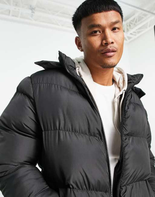 ASOS DESIGN puffer jacket with detachable hood in black