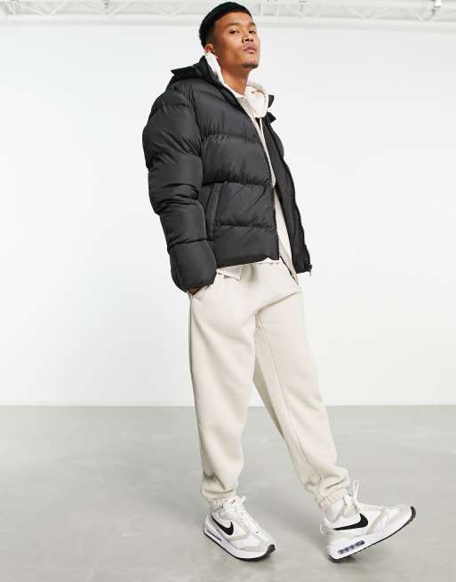 ASOS DESIGN puffer jacket with detachable hood in black