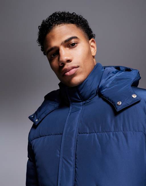 ASOS DESIGN puffer jacket with detachable hood in blue