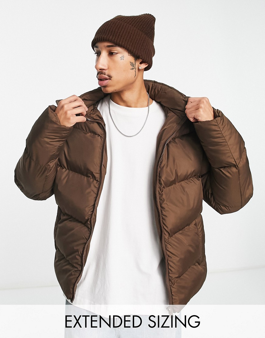 ASOS DESIGN puffer jacket with detachable hood in brown
