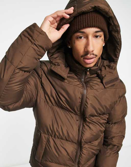 ASOS DESIGN oversized quilted puffer jacket in brown