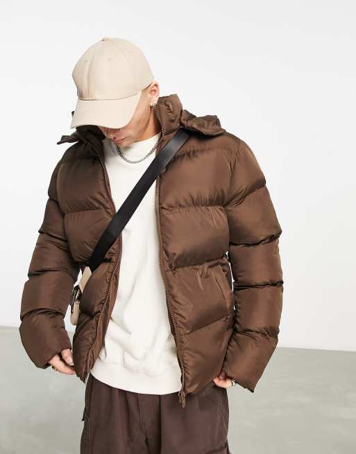 ASOS DESIGN puffer jacket with detachable hood in gray