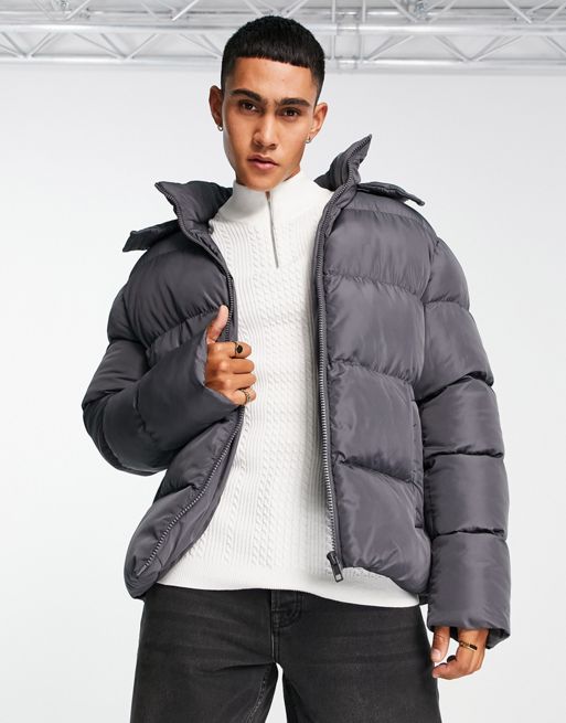 ASOS DESIGN puffer jacket with detachable hood in black