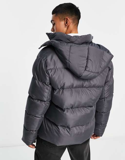 ASOS DESIGN puffer jacket with detachable hood in gray