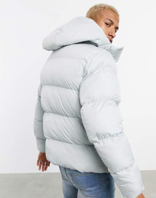 ASOS DESIGN puffer jacket with detachable hood in gray | ASOS