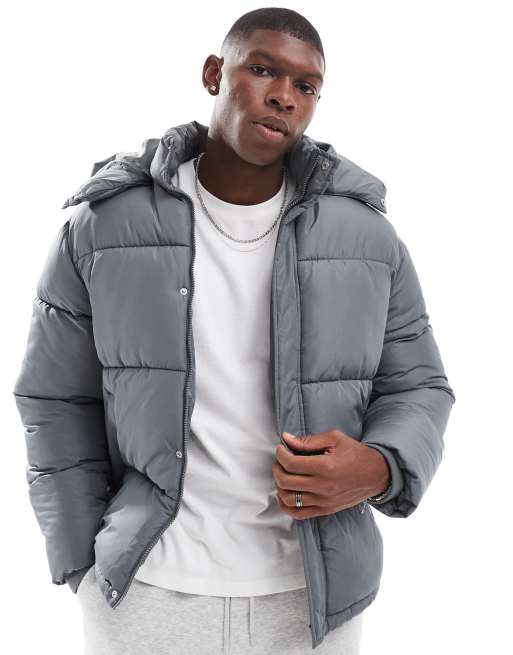 Puffer coat with detachable hood on sale