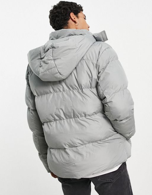ASOS DESIGN puffer jacket with detachable hood in grey | ASOS
