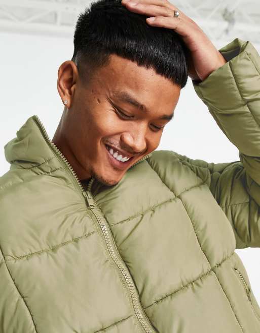 ASOS DESIGN oversized puffer shacket in khaki - MGREEN